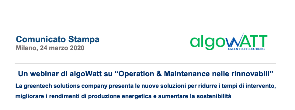 algoWatt: Operations &amp; Maintenance nelle Rinnovabili